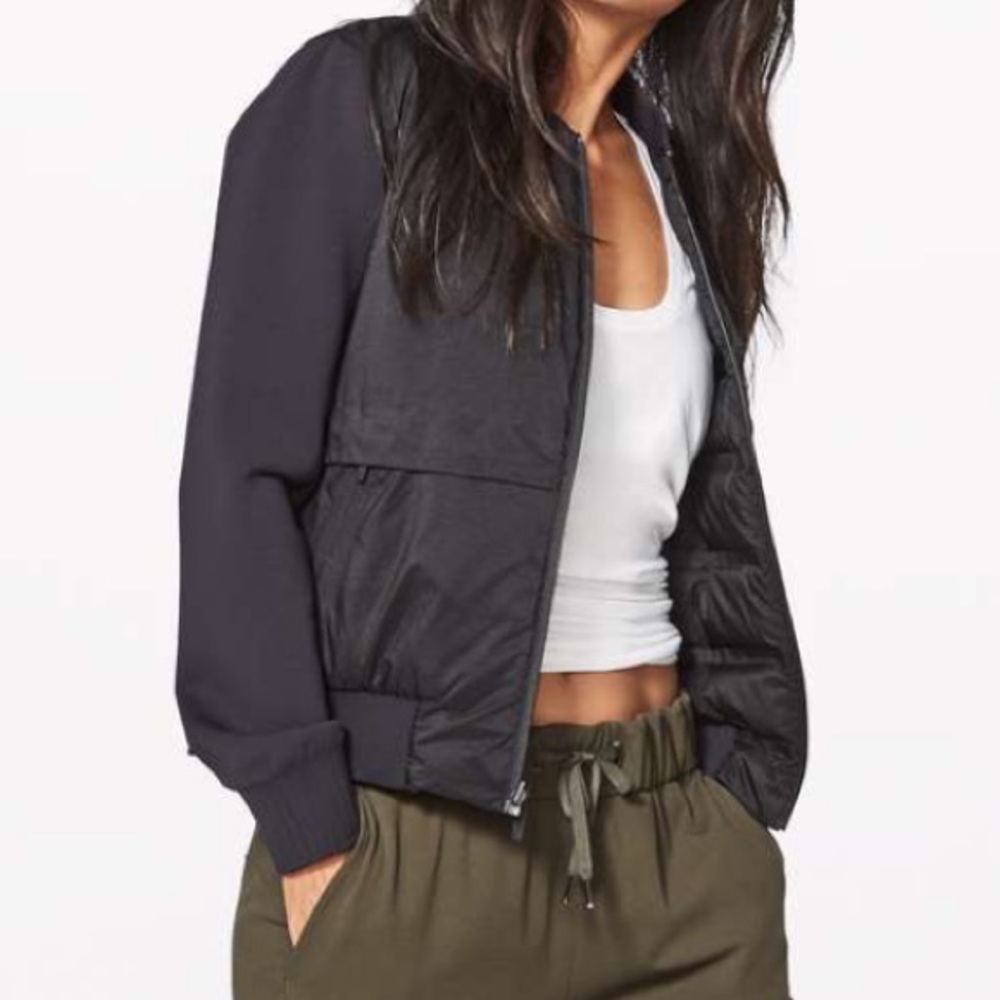 Lululemon “down and around” black bomber jacket